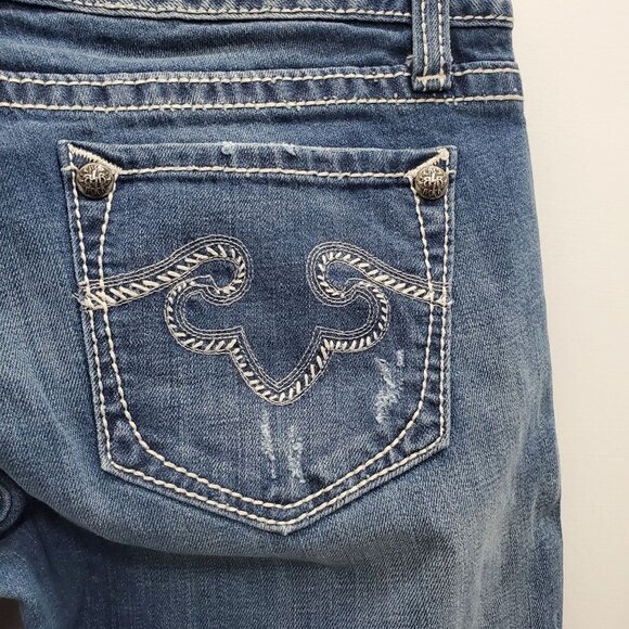 Rerock for Express Women's Medium Wash Low Rise Embellished Bootcut Jeans Sz 29 - Picture 8 of 9